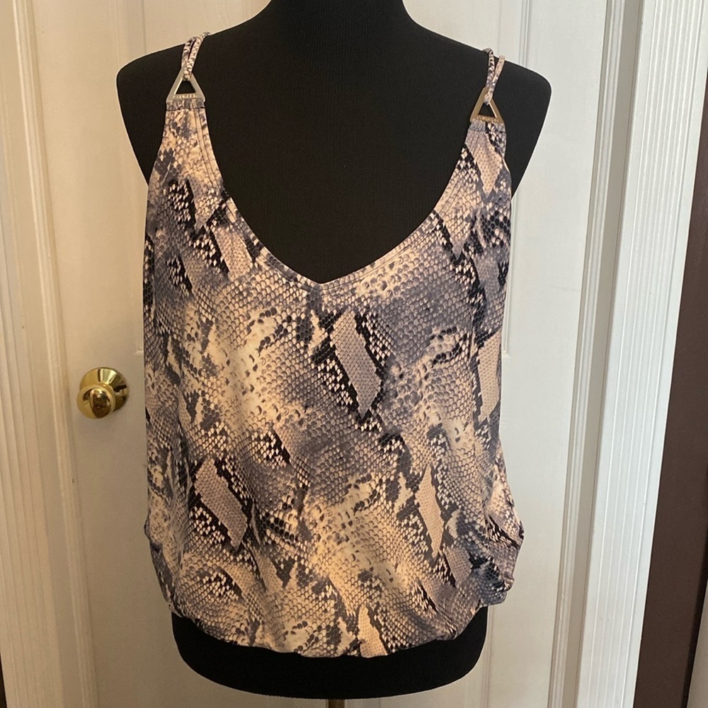 Calvin Klein Women’s Snake Print Blousy V-Neck V-Back Tankini Top sz L